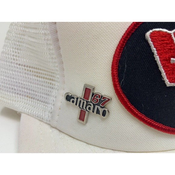 Vintage 327 Chevy Camaro V-Flags Logo Cap Adjustable White Trucker Hat with Pins - Picture 3 of 7